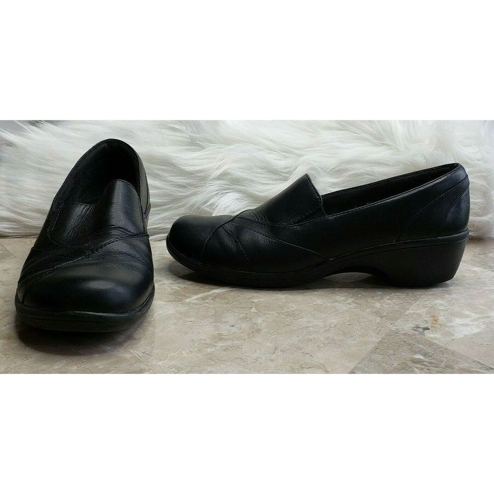 CLARKS Bendables Black Leather Loafers Wedge 6.5M - Picture 1 of 7